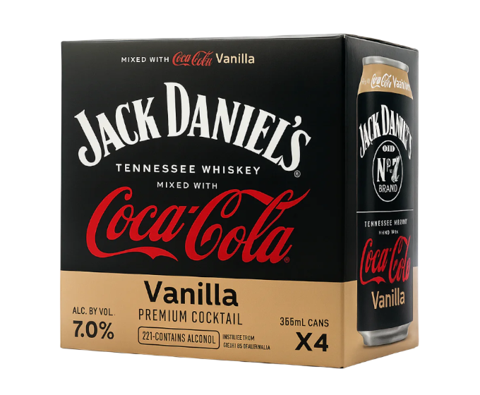 Jack Daniels Tennessee Whiskey & Coca Cola Vanilla 12oz 4-Pack Can