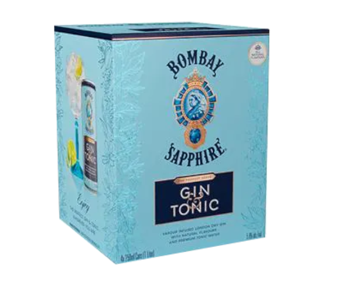 Bombay Sapphire Gin & Tonic 250ml 4-Pack Can