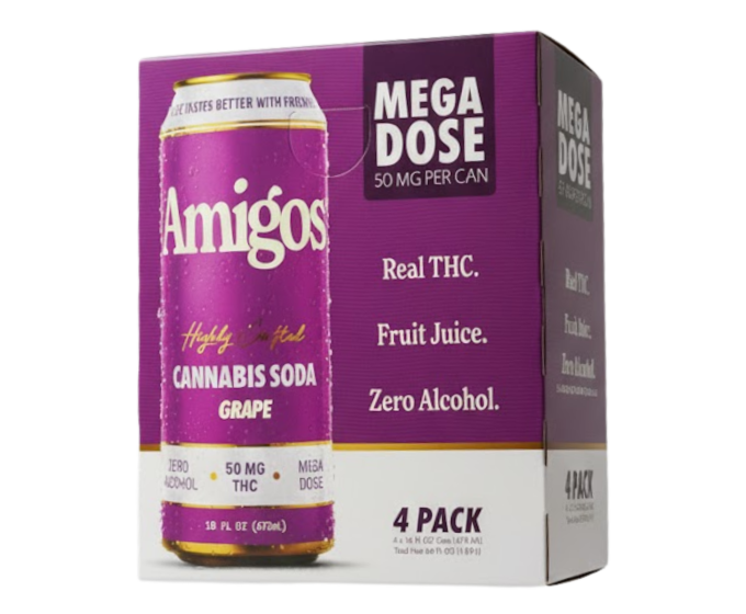 Amigos THC Cannabis Soda Grape 50mg 16oz 4-Pack Can