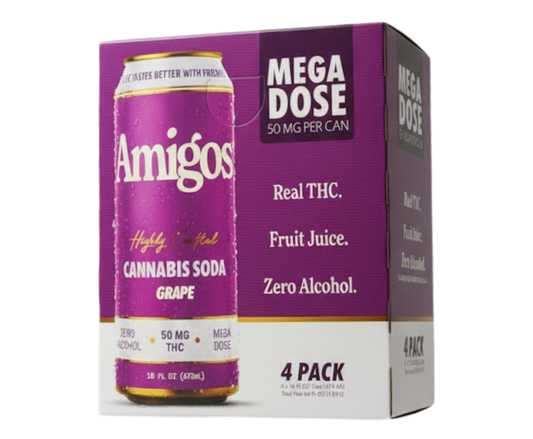 Amigos THC Cannabis Soda Grape 50mg 16oz 4-Pack Can