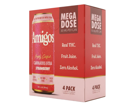 Amigos THC Cannabis Soda Strawberry 50mg 16oz 4-Pack Can