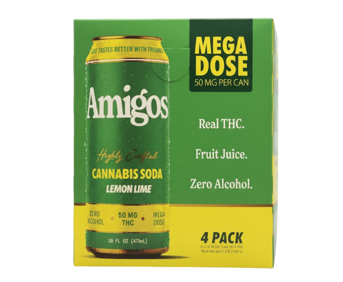 Amigos THC Cannabis Soda Lemon Lime 50mg 16oz 4-Pack Can