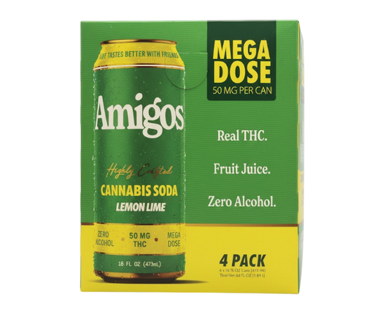 Amigos THC Cannabis Soda Lemon Lime 50mg 16oz 4-Pack Can