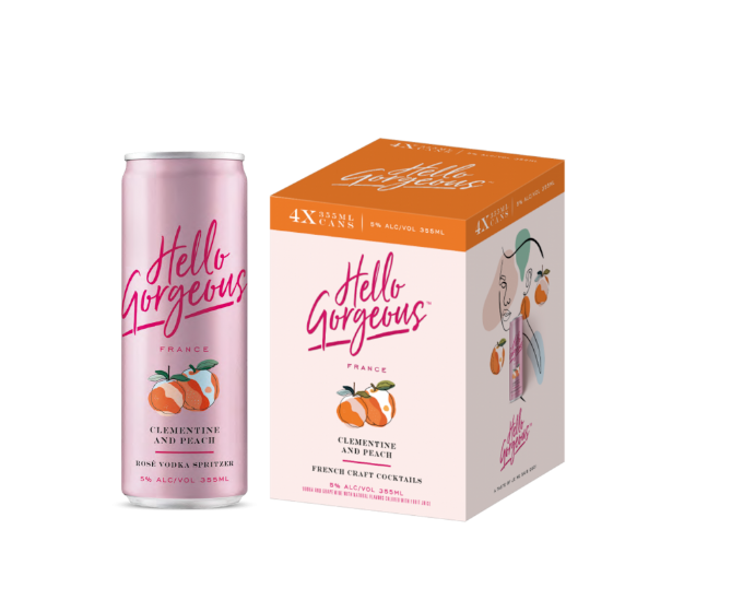 Hello Gorgeous Clementine and Peach Rose Vodka Spritzer 355ml 4-Pack Can