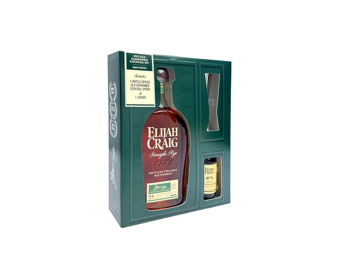 Elijah Craig Straight Rye 750ml (with Jigger and Old Fashioned Syrup)